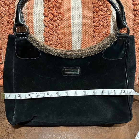 Stuart Weitzman Vintage Black Suede Shearling Shoulder Bag Purse 90’s Y2K - Picture 12 of 13